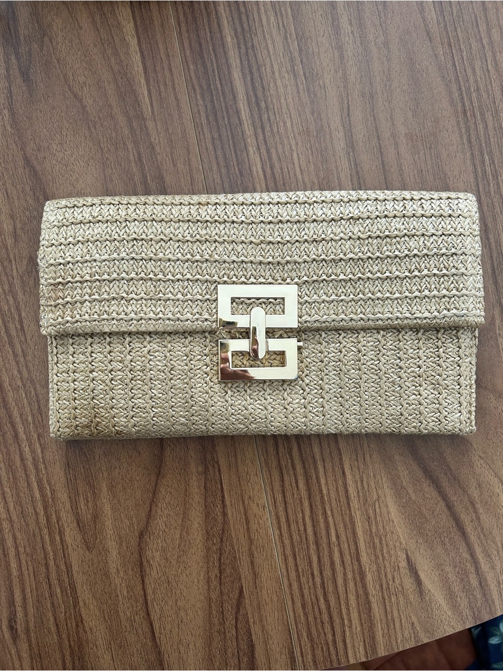 Woven Straw Clutch with Gold Clasp